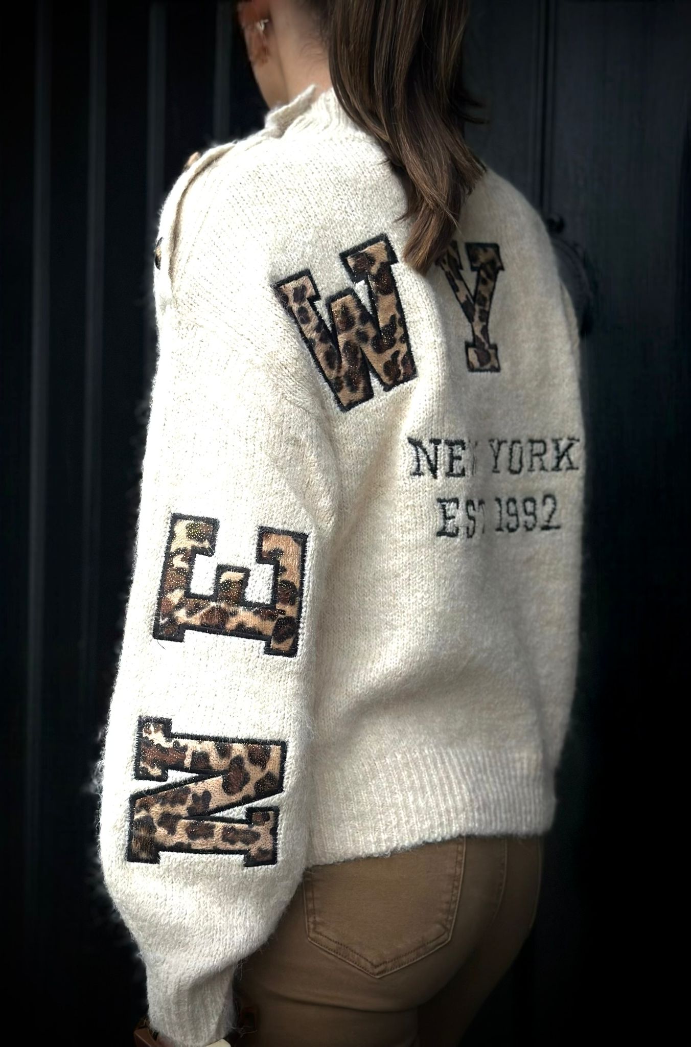 Pull New York camel/écru ou Noir Leopard