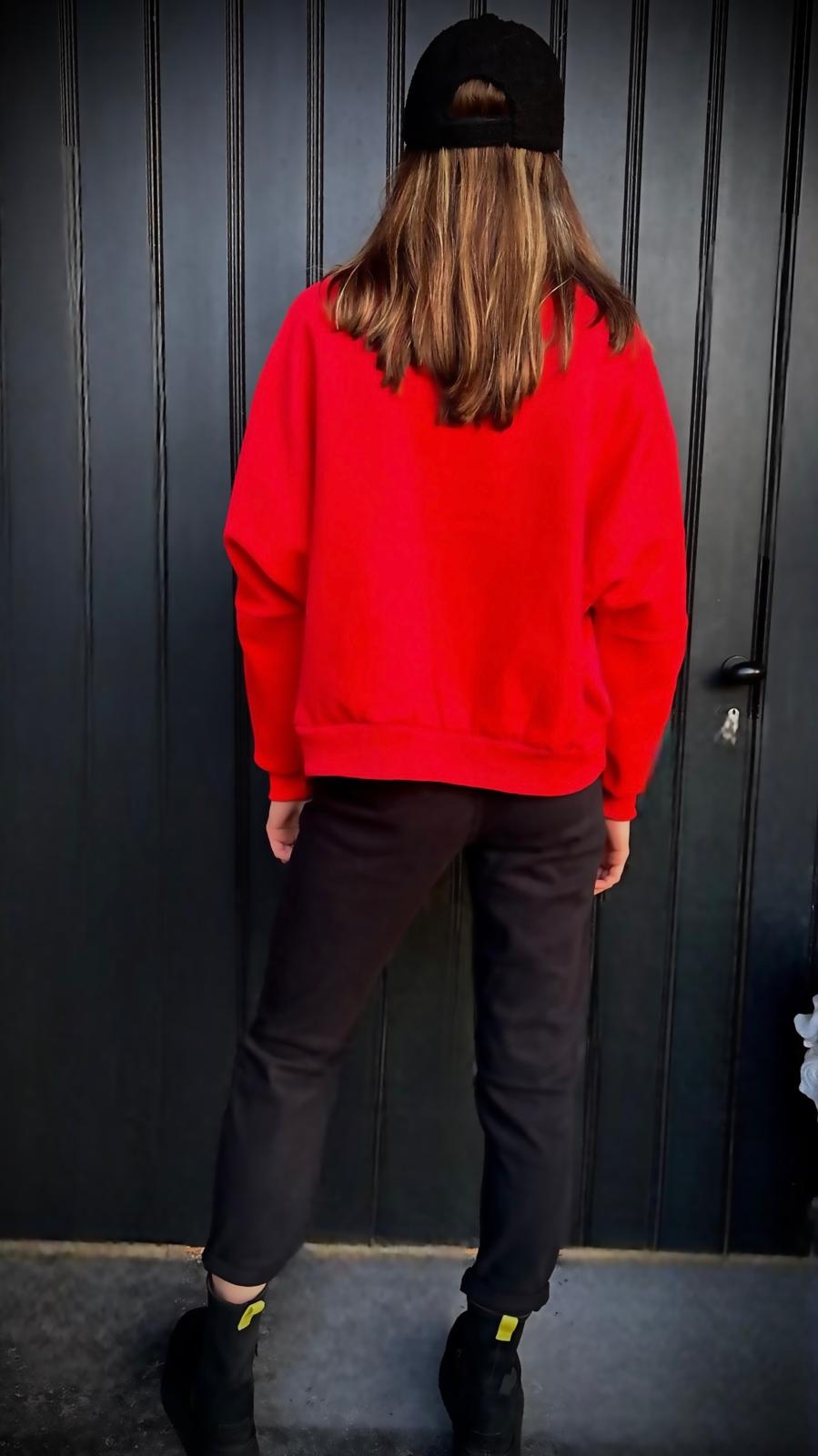 Pull bimatière coeur rouge
