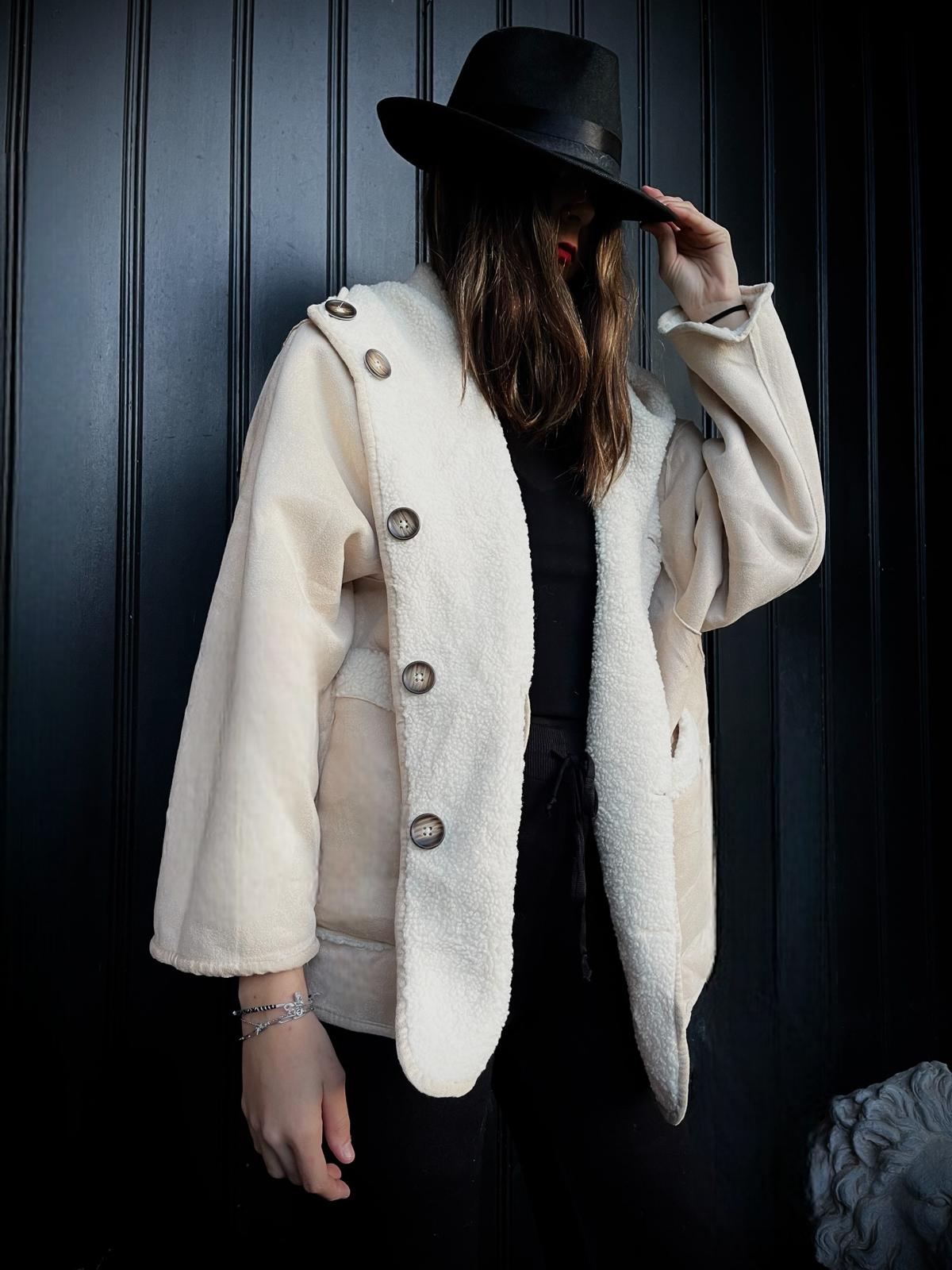 Manteau à capuche écru réversible