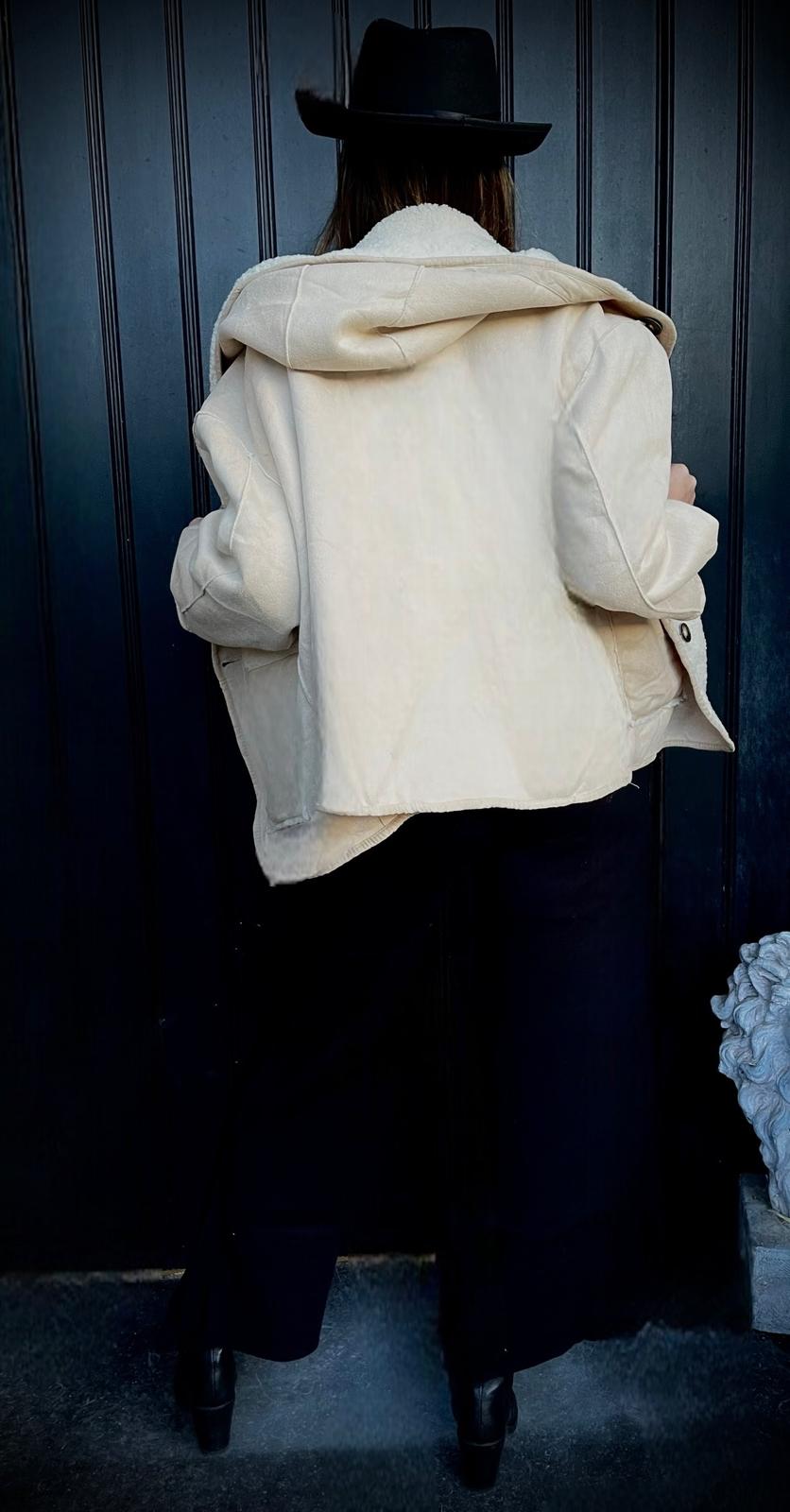 Manteau à capuche écru réversible