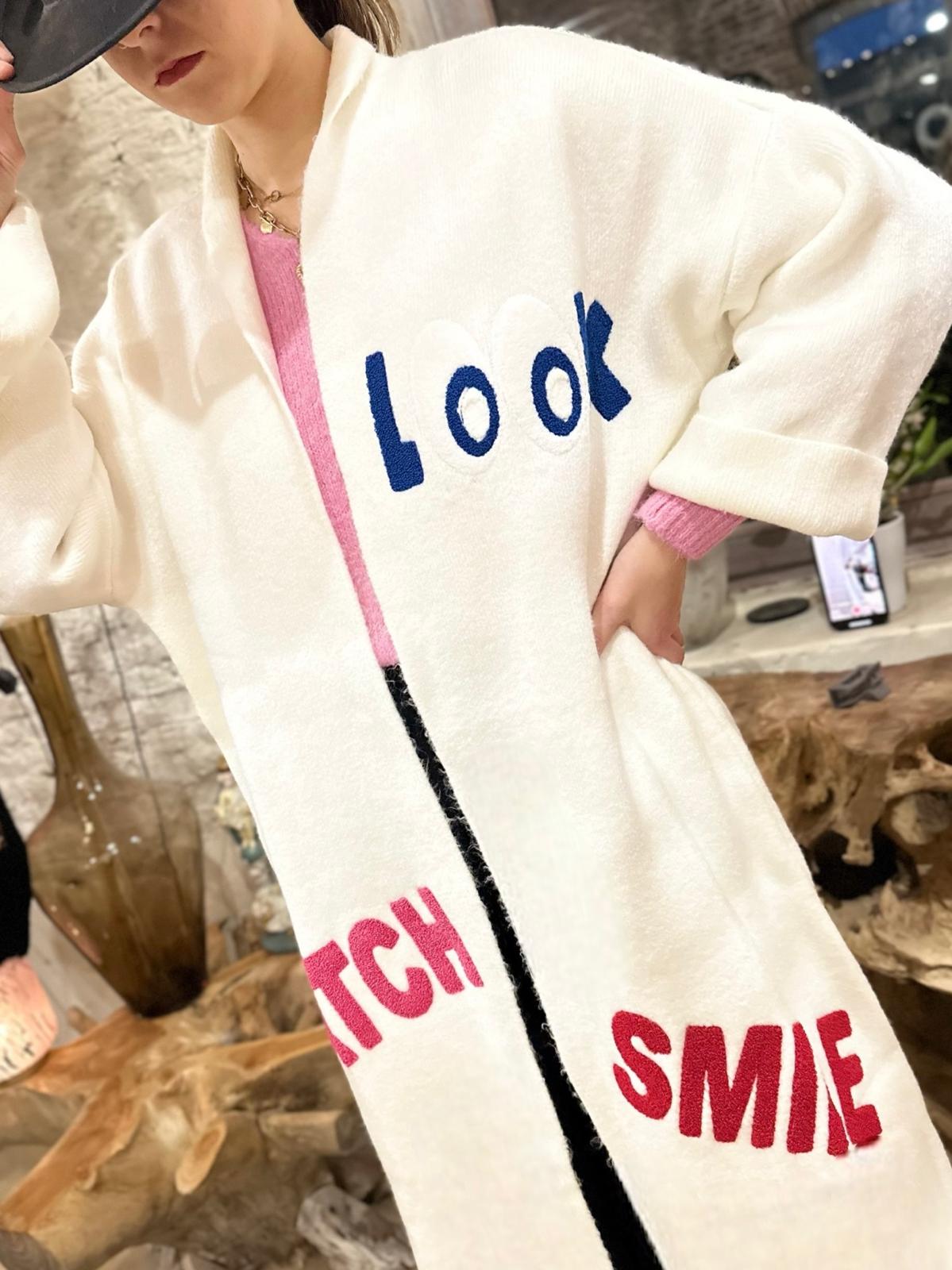 Gilet long Smile Beige/Bordeaux/Gris